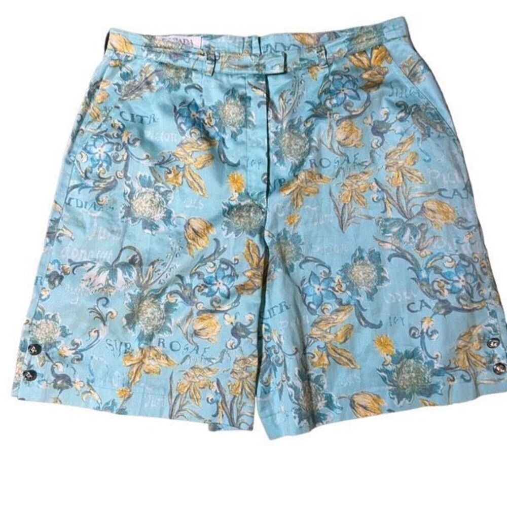 Stunning Escada Margaret Ley Brushed Cotton Blue Floral Shorts EU 42- 10